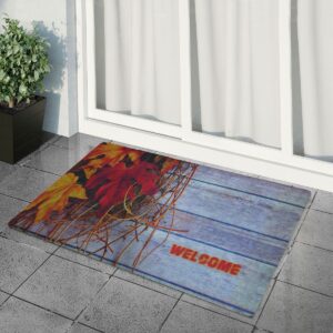 Welcome Yazılı Yaprak Baskılı Kaliteli Kauçuk Kapı Önü Paspası