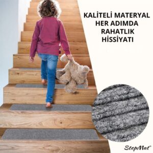Kaymaz Tabanlı Ve Yıkanabilir Merdiven Basamak Halısı