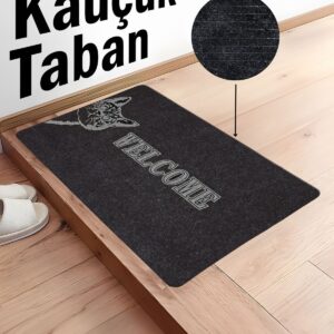 Kedi Welcome Kauçuk Tabanlı Kapı Önü Paspası