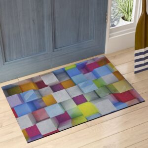 Cubes Baskılı Çift Taraflı Kauçuk Kapı Önü Paspası
