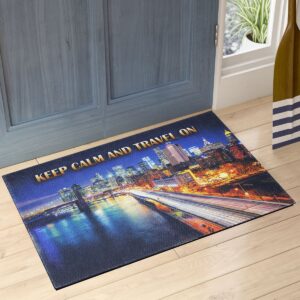 Keep Calm And Travel On Yazılı Çift Taraflı Kauçuk Kapı Önü Paspa