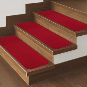 Kırmızı Velür Kaymaz Tabanlı Merdiven Basamak Paspası / Halısı