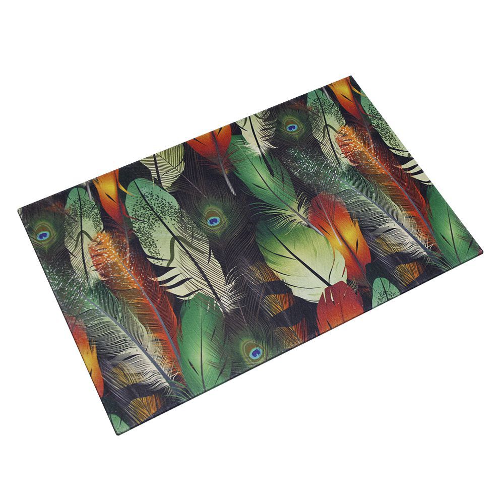 Tavus Kuşu Tüyü Baskılı Çift Taraflı Kauçuk Kapı Önü Paspası