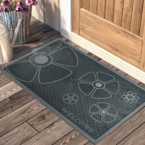 Welcome Yazılı Çiçek Desenli Kauçuk Kapı Önü Paspası